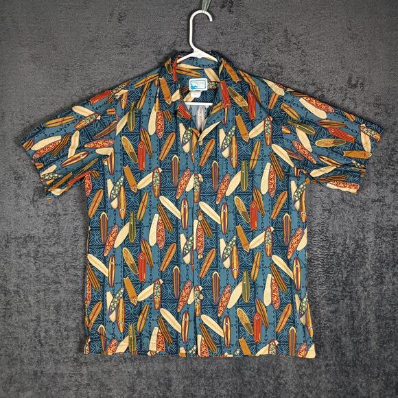 Pride Of Hawaii Surfboard Print Shirt Large Men Blue VTG Aloha Button Up - Picture 1 of 9